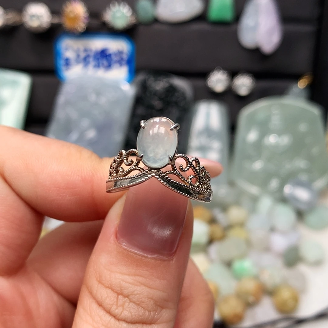 翡翠银S925镶嵌颈饰戒指