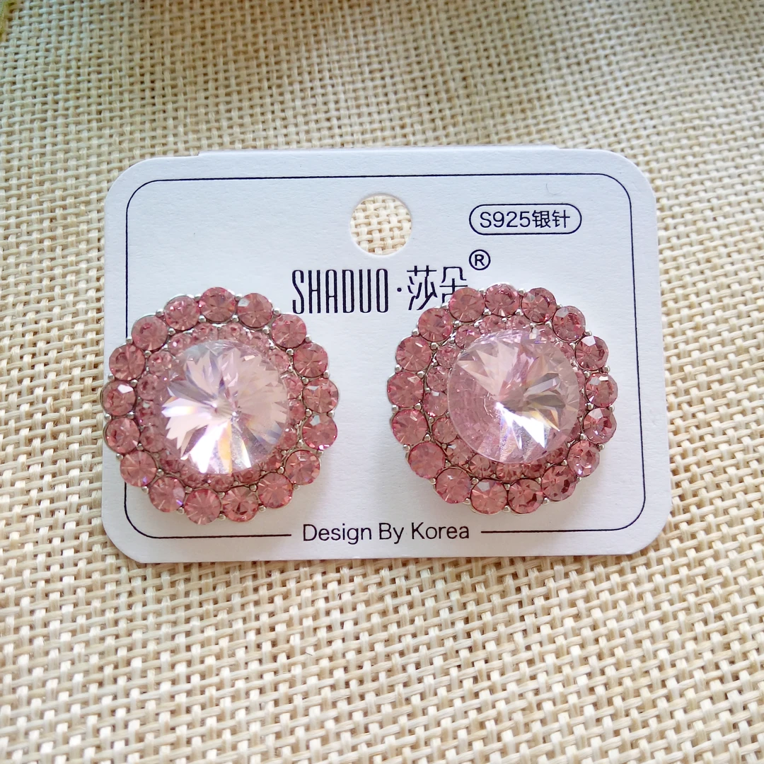 铜合金仿水晶耳饰 莎朵饰品耳环时尚气质百搭简约精致大耳钉耳饰