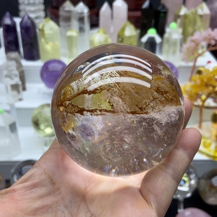 摆件水晶未镶嵌白水晶胶花球6.8cm