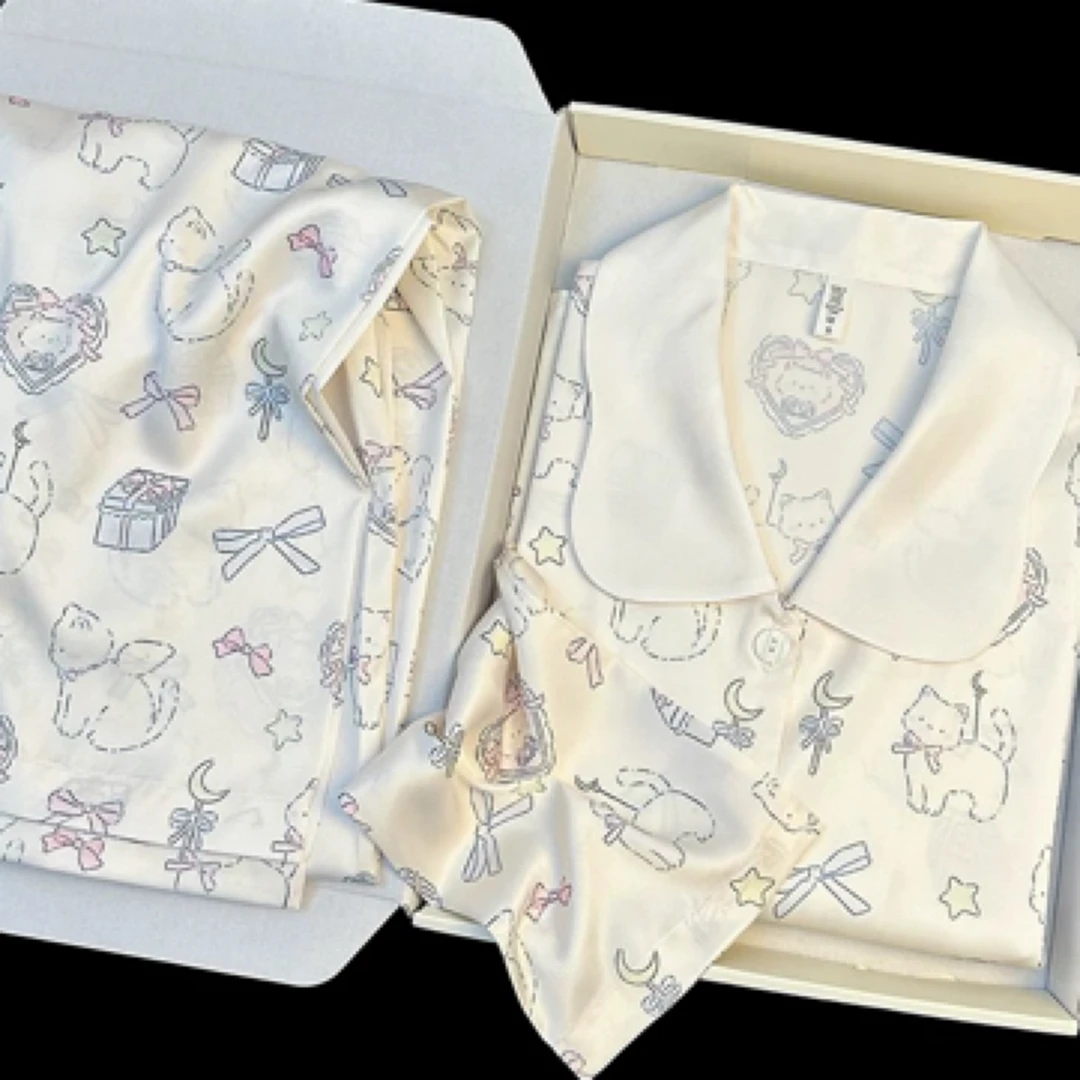 【魔法喵】可爱日系少女感印花猫咪甜美娃娃领睡衣家居服