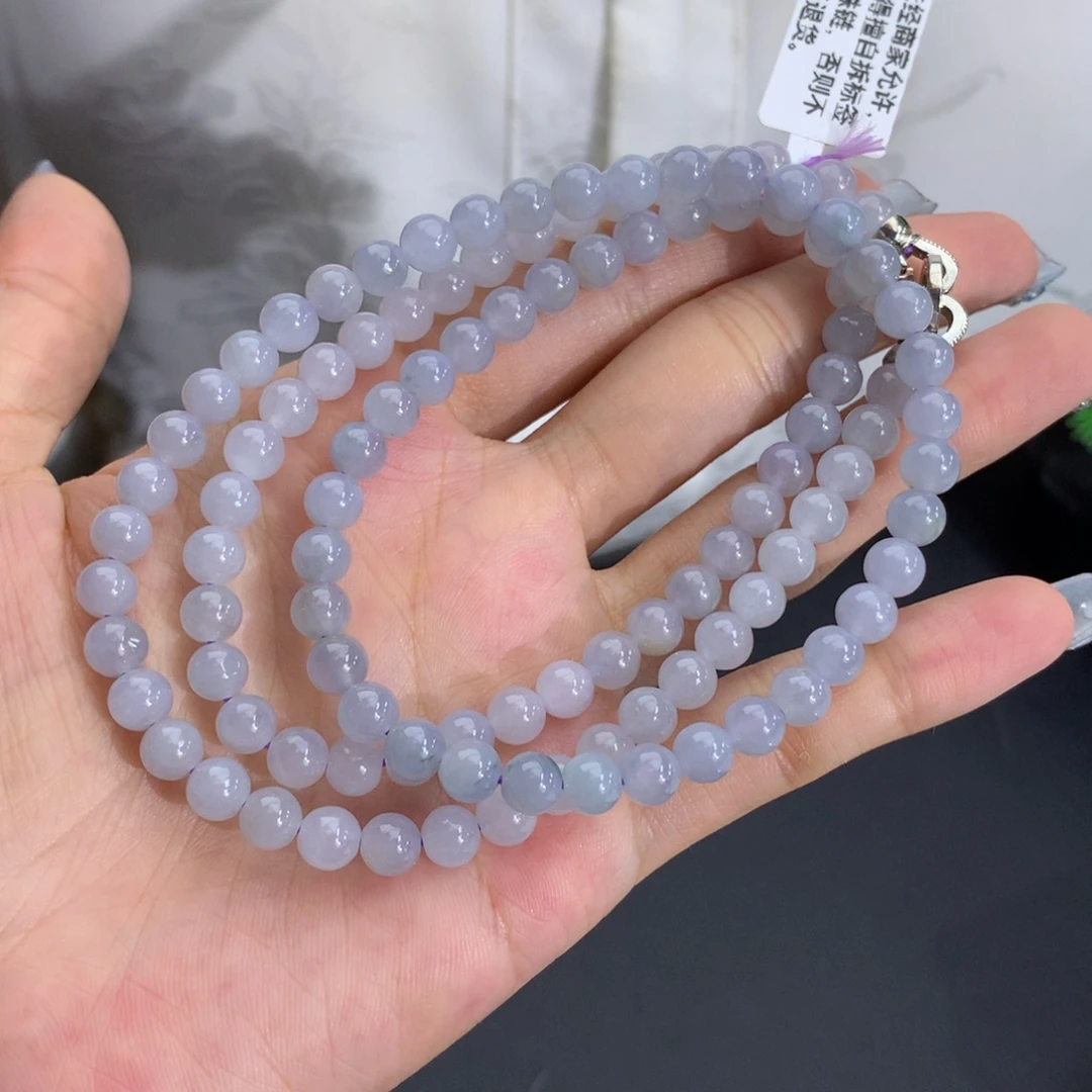 翡翠未镶嵌手串卡5.8胶润渐变紫项链