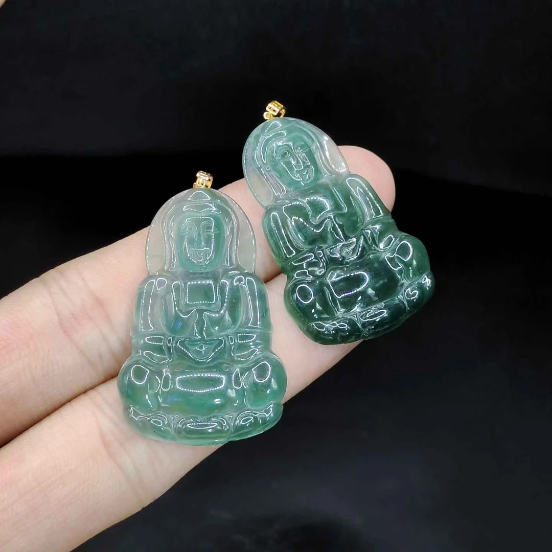 【老三珠宝】18k金翡翠观音吊坠赠链GS【多样性发其一】约36-23-4mm