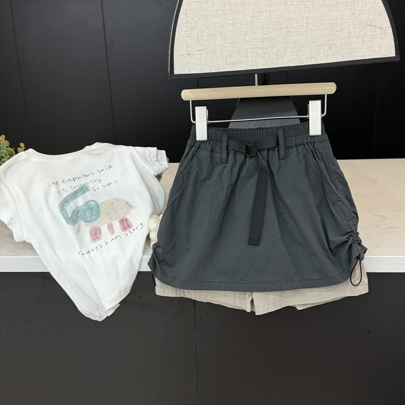 【现货】leomama女童假两件短裤夏季百搭休闲裤女孩时尚撞色裤子