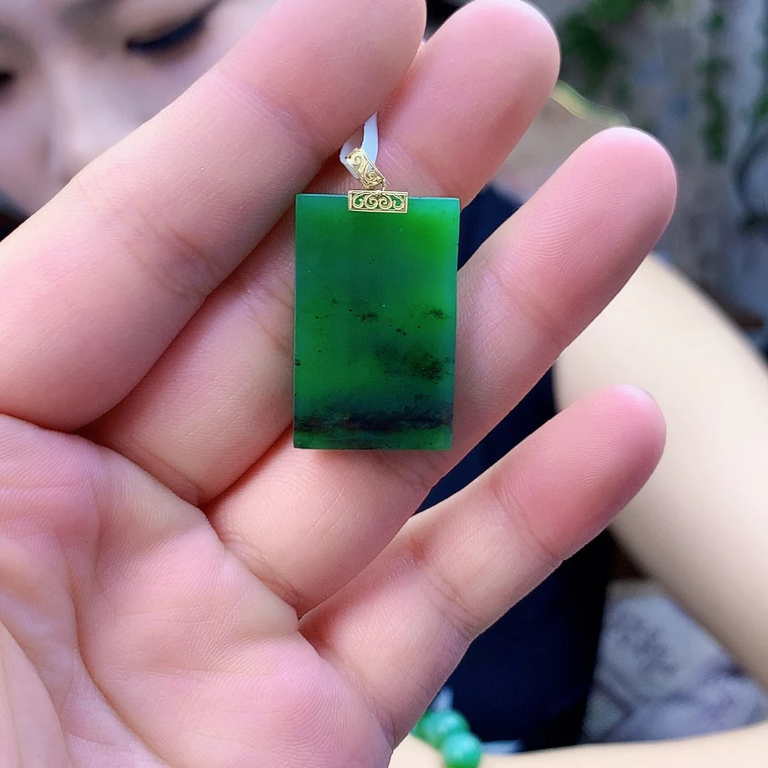 和田玉（碧玉）18K金镶嵌吊坠(不含链)吊坠