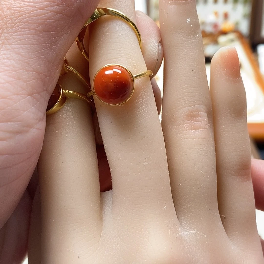 南红玛瑙戒指银S925镶嵌