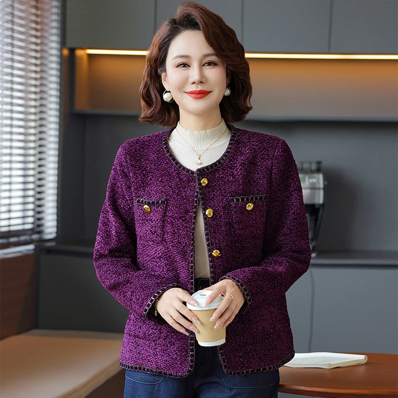 新款妈妈装秋冬小香风外套时尚洋气中老年女装圆领气质圆领短外套