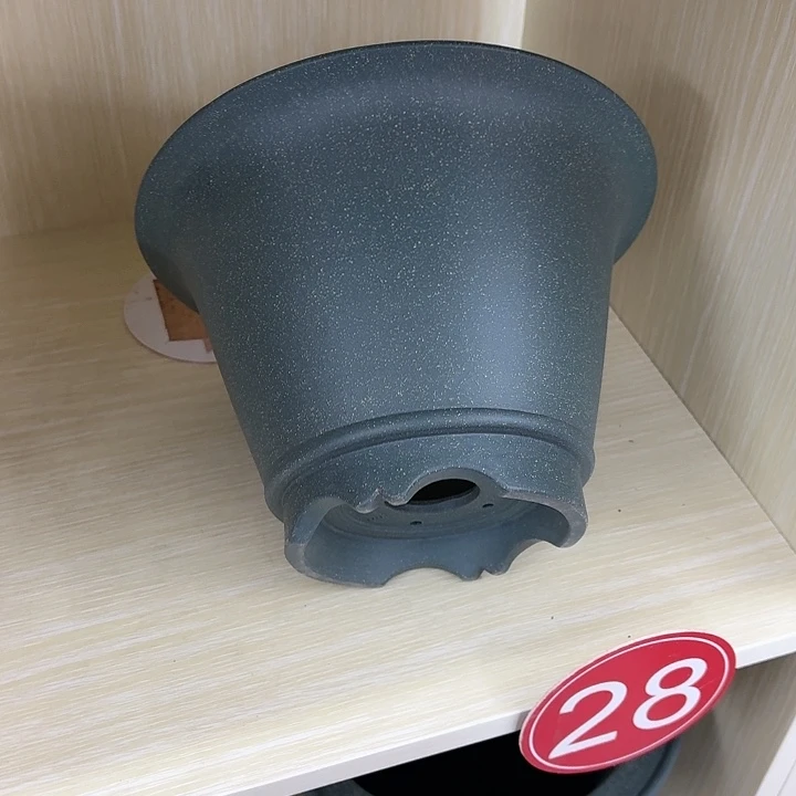 紫砂花盆马**c双底陡盆豆青