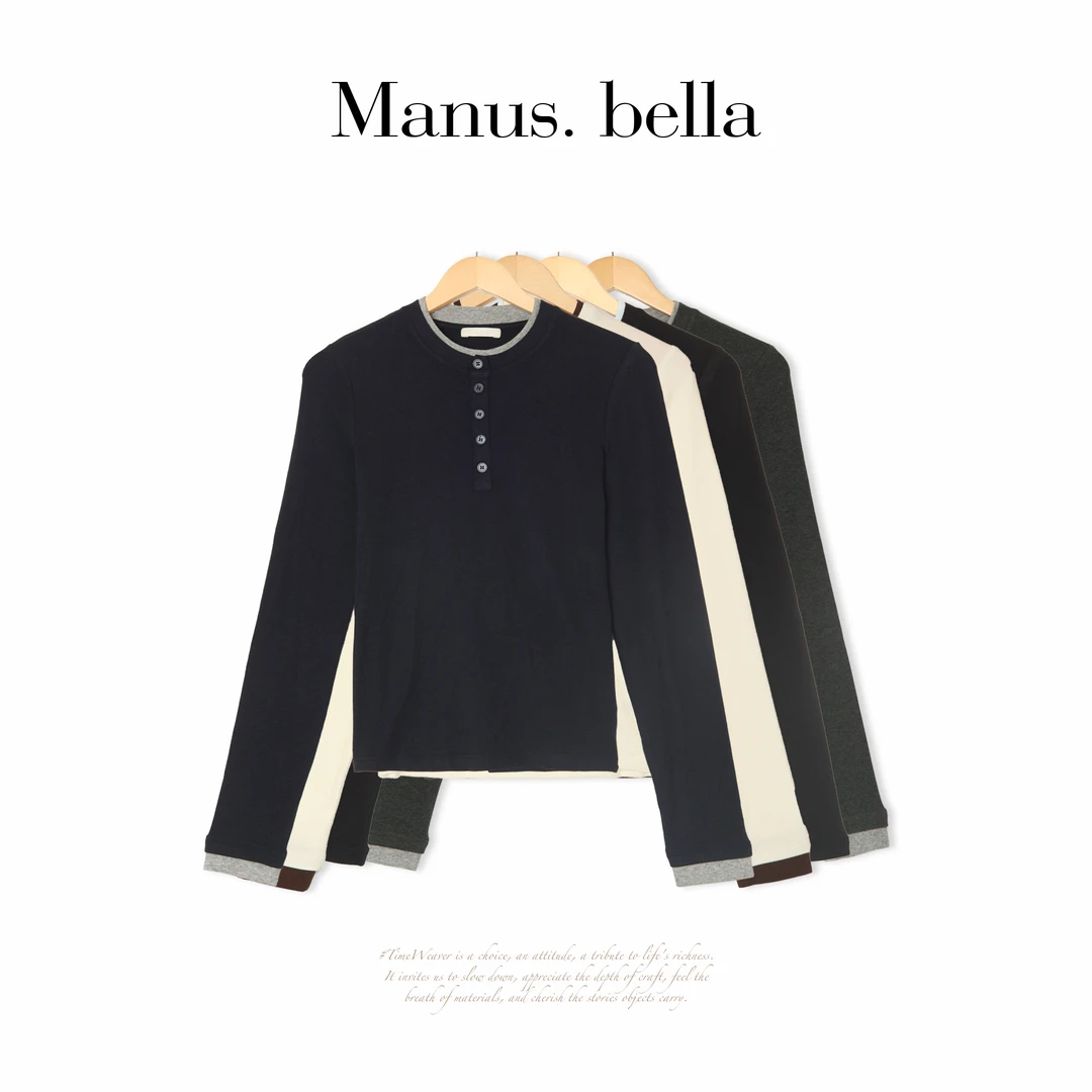 Manus Bella-柔软碰撞 极简风绵羊毛撞色领设计加绒打底Tee14070