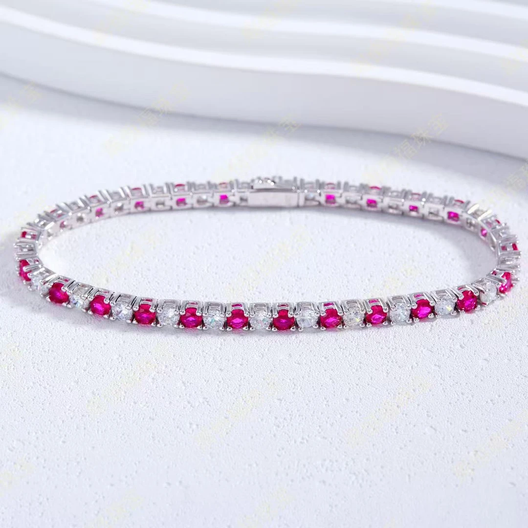合成/培育S925银镶嵌合成（培育）红宝石手链777