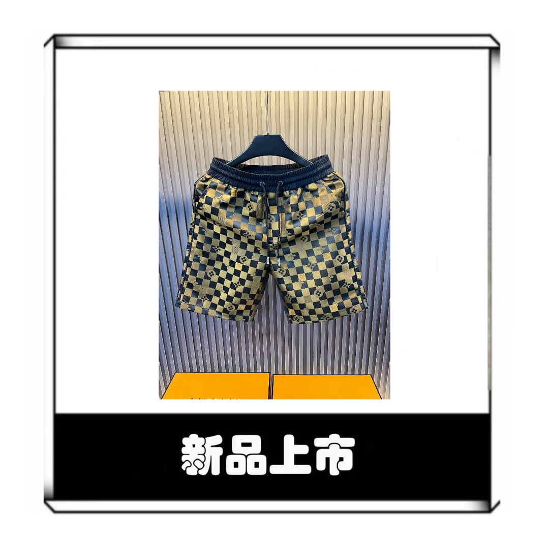 【欧家专属】夏季男士轻奢时尚中裤棋盘格提花老钱风休闲5分裤子