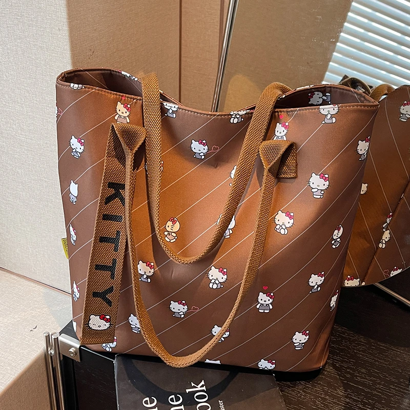 卡通尼龙布包包女大容量大学生上课手提袋小众百搭单肩通勤托特包