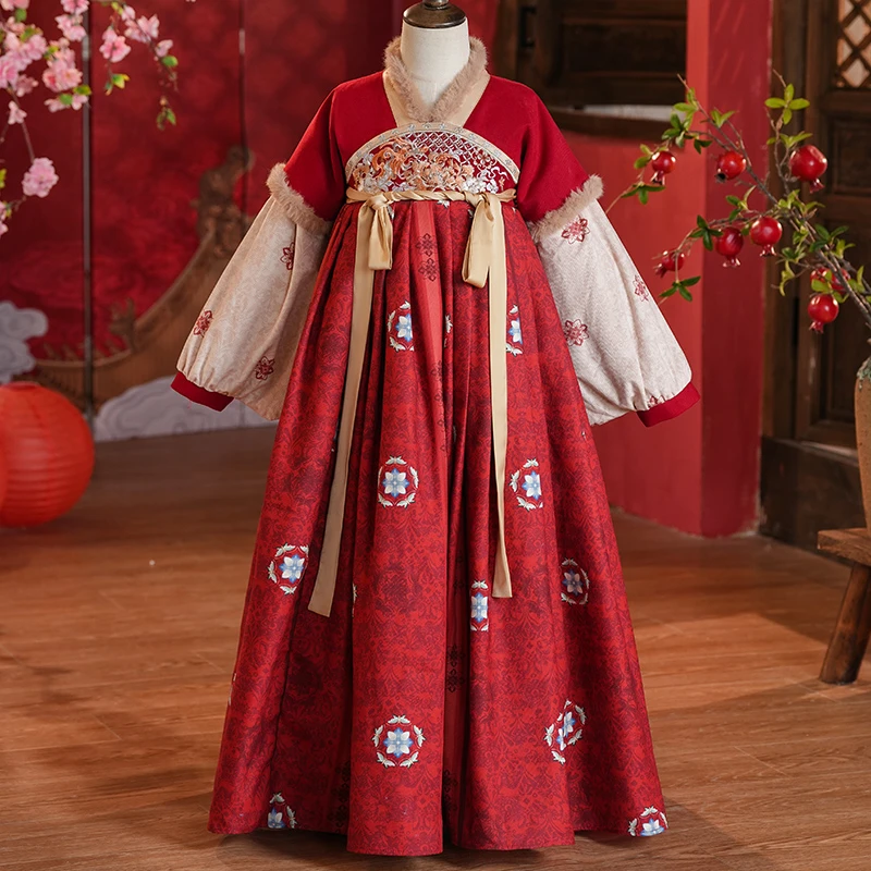 SL3272汉服女童秋冬新款拜年服冬国风古装儿童唐装古风连衣裙冬款