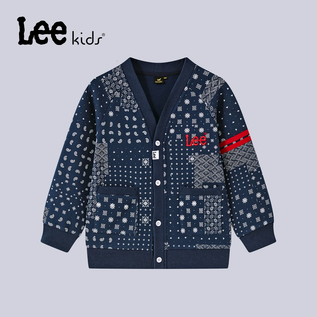 LeekidsLeekids秋新款儿童针织开衫印花长袖毛衫V领男童外套女童