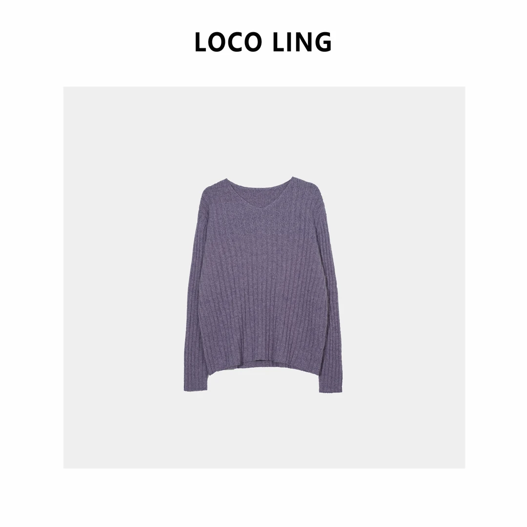 LOCO LING紫气东来 AB纱花纱无缝兔毛+绵羊毛混纺坑条毛衣LOMY32