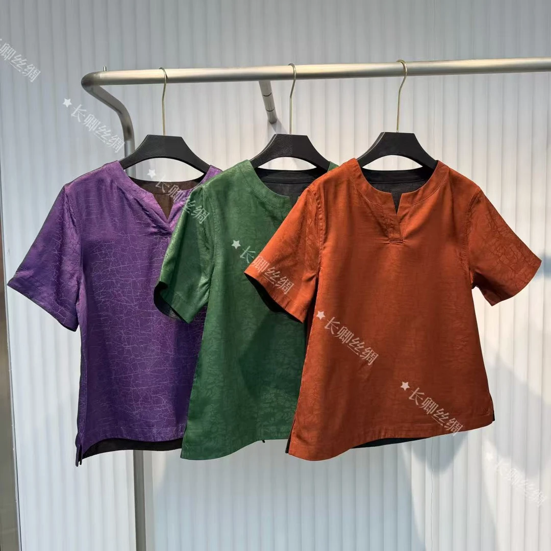 双面双穿新款龟裂纹国风上衣新中式国风半袖W202