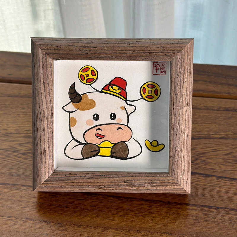 【福牛送财】手绘国风摆件新中式客厅家居装饰画手绘艺术摆台挂画