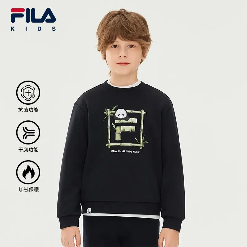 FILA斐乐儿童新款休闲百搭加绒圆领长袖套头卫衣K52B544203P