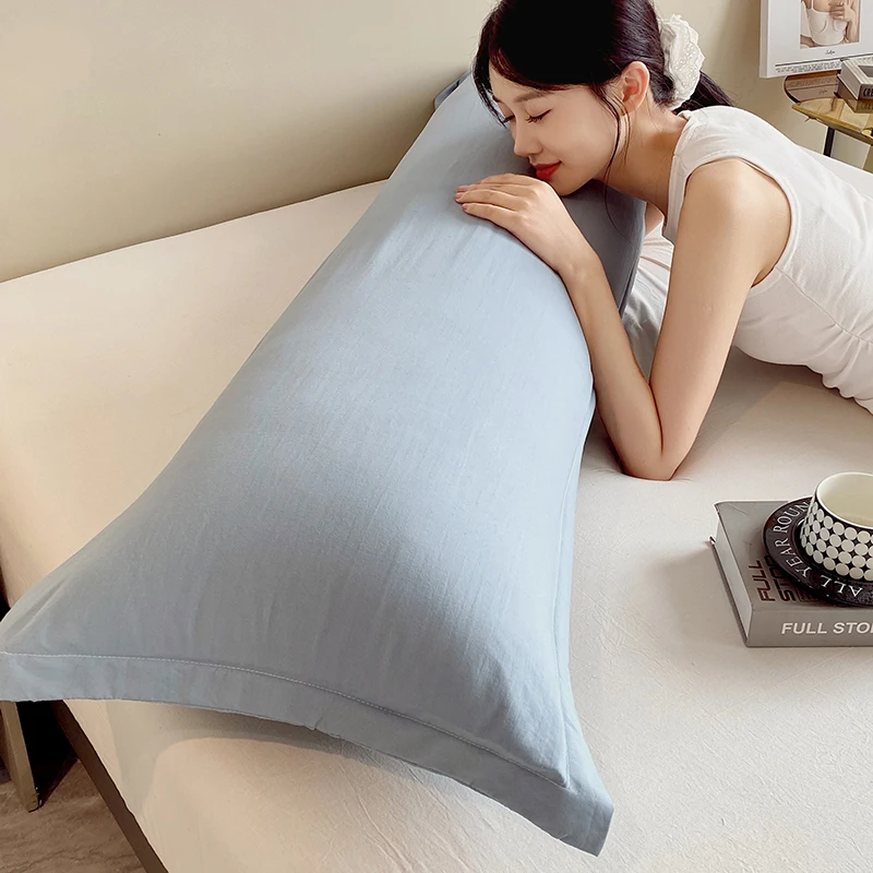 纯色水洗云朵棉长枕套新款简约风1.8m情侣亲子双人长枕用枕芯套