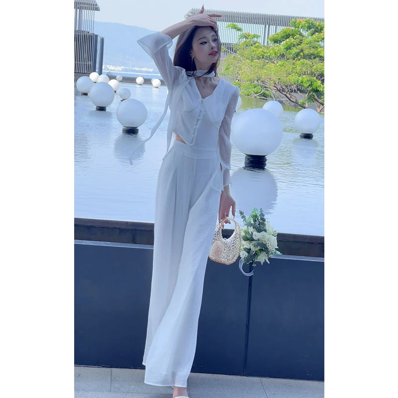 格润雅2025时尚两件套秋装新款独特别致收腰上衣高腰垂感阔腿裤