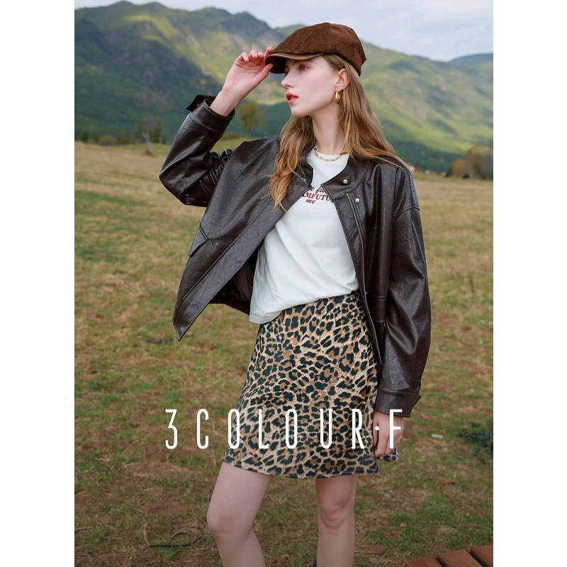 三彩独醒2025春季新款复古豹纹半身裙高腰A字短裙显瘦小个子F