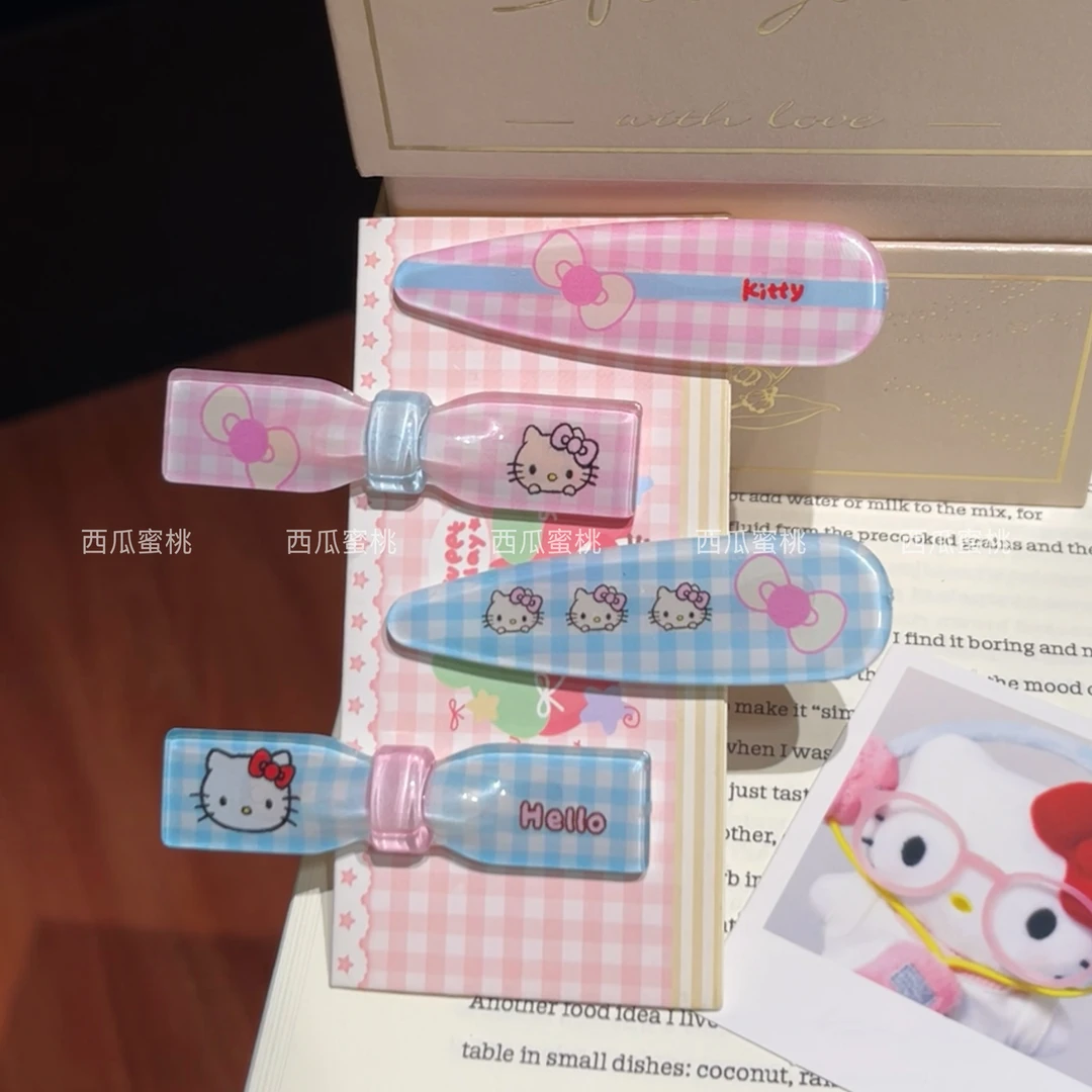 可爱hello格子kt鸭嘴夹蝴蝶结甜美ins少女心刘海夹卡通发夹尖嘴夹