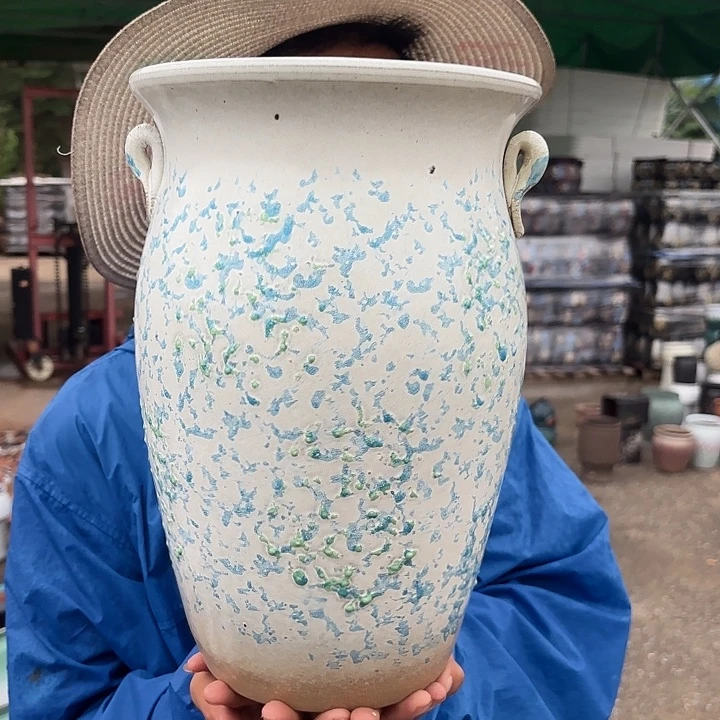 紫砂花盆白蓝耳口径20高度32