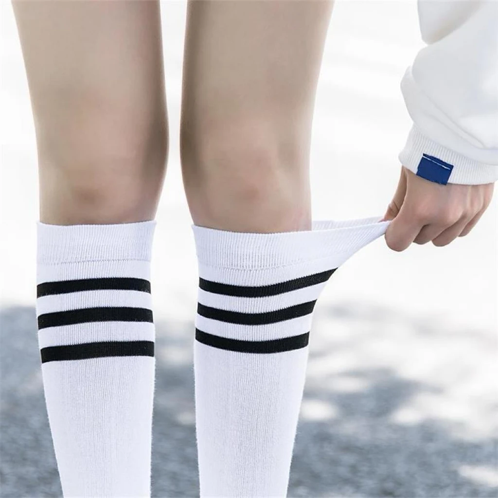 高筒运动袜女健身瑜伽袜防滑长筒条纹中长筒袜专业训练跑步普拉提
