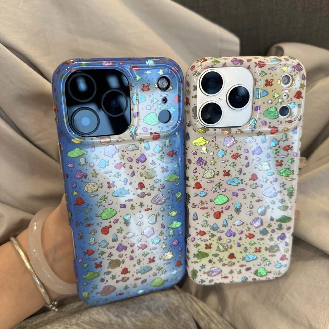 ins酷炫镭射海底金鱼适用iphone17promax苹果16手机壳15可爱