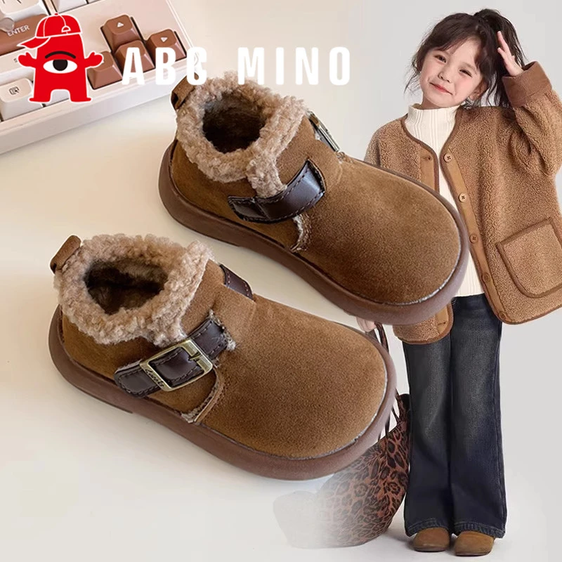 ABC MINO女童加绒加厚雪地靴冬季勃肯鞋女孩短靴子保暖儿童棉鞋潮