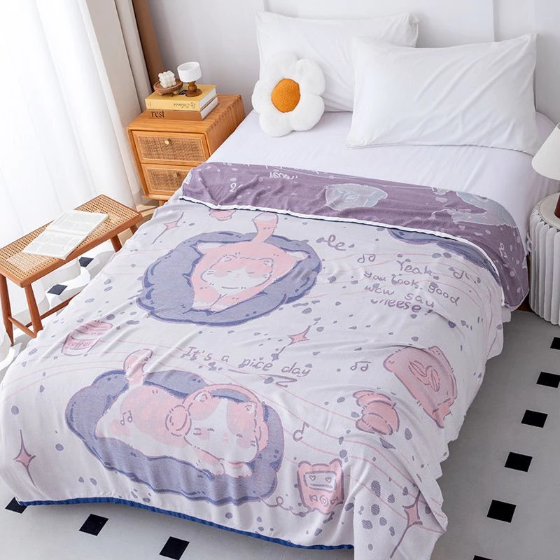 耳机胖猫夏季新款超柔吸汗透气竹纤维双层空调毯凉感盖毯午休毯