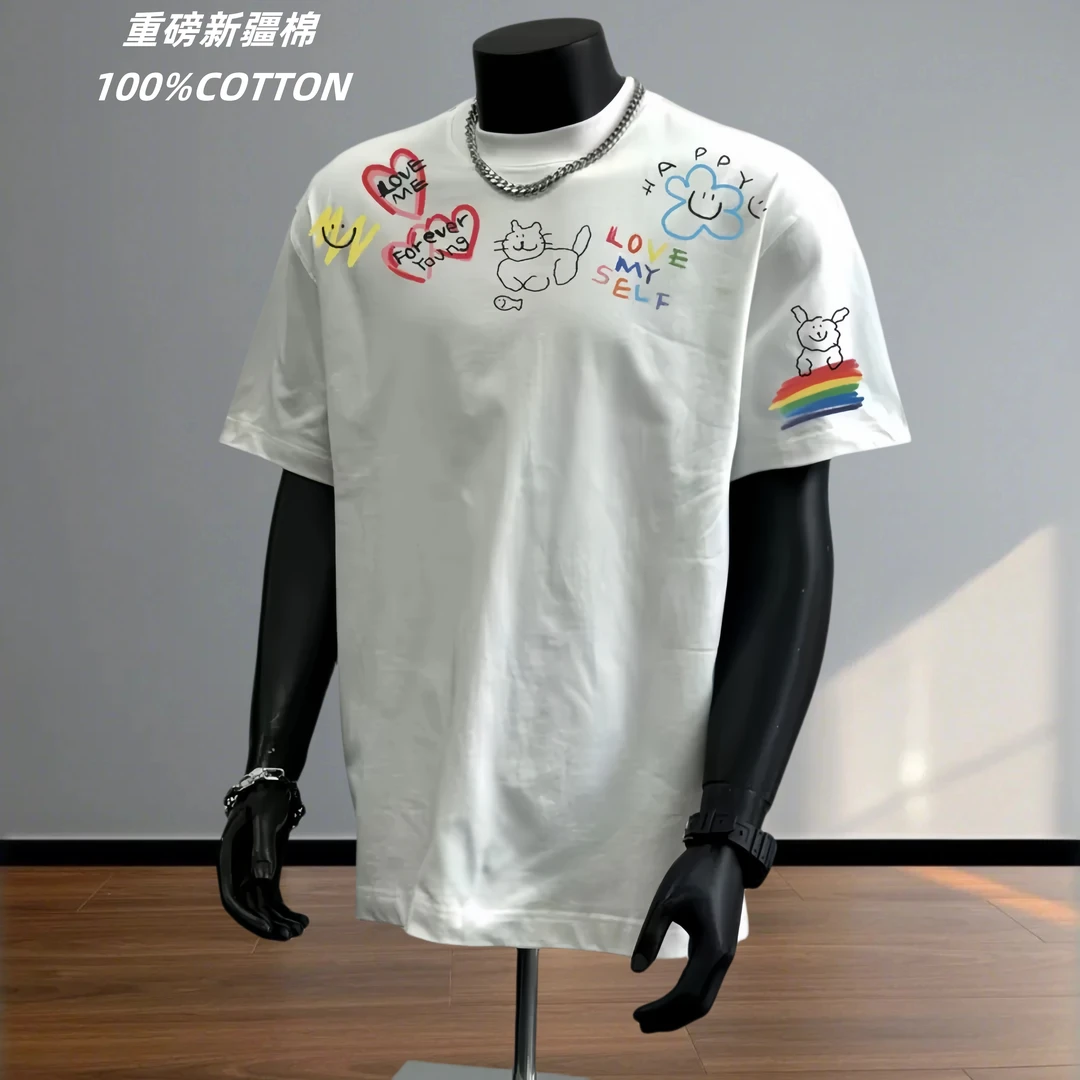 【高品质】男士t恤短袖2025夏季新短袖男款高克重纯棉休闲短袖t恤衫