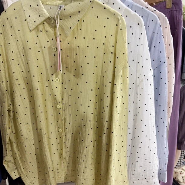 163 韩系小波点清新甜美气质宽松长袖衬衫（J11）