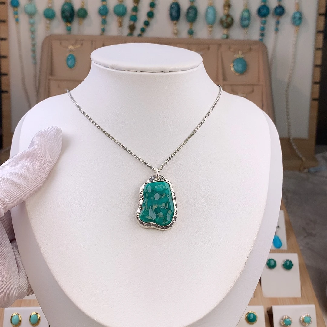 绿松石足铂镶嵌吊坠(不含链)