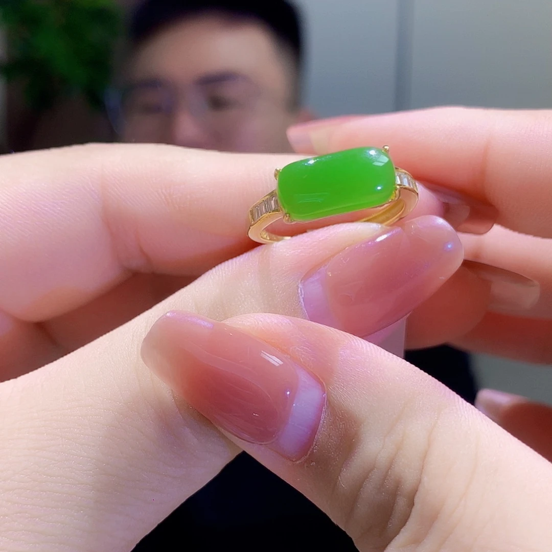 和田玉（碧玉）戒指银S925镀金镶嵌