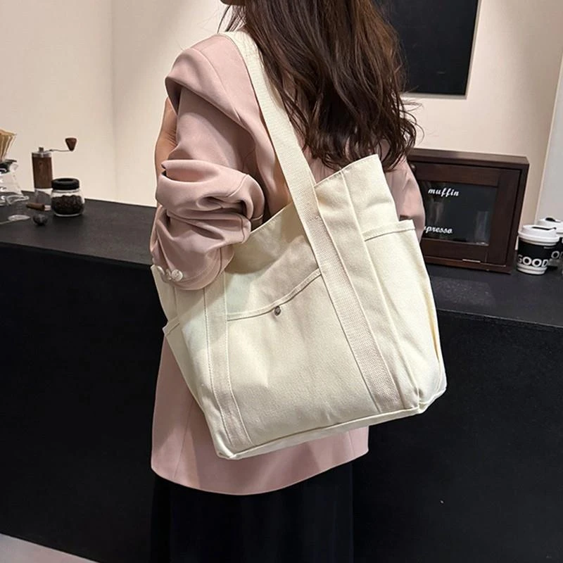 大容量托特帆布包上班外出高颜值通勤百搭文艺学生装书单肩布袋包