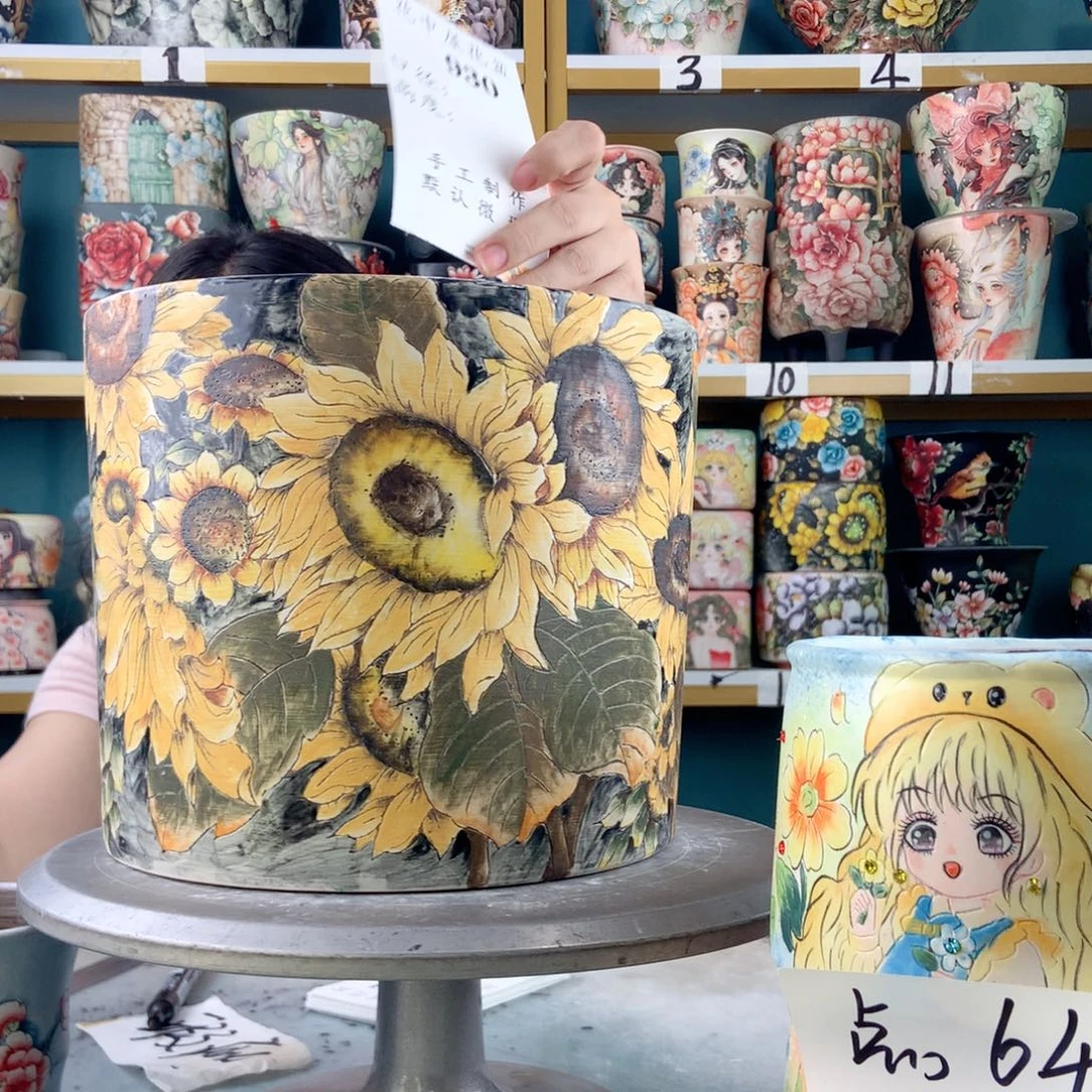 ****格景德镇手工花盆930