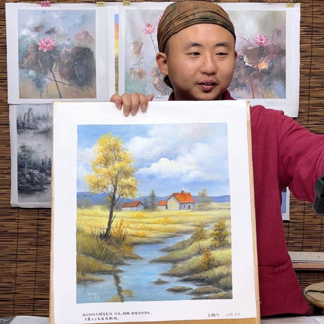 油画行路人小院绘画作品竞拍