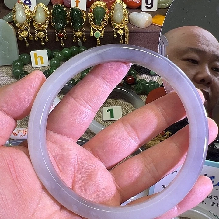 未镶嵌手镯和田玉83圈口臂镯烟紫半山水手镯飘花
