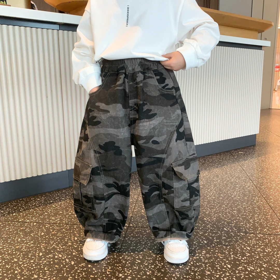 男童加绒工装裤2025新款冬季儿童加厚裤子男孩迷彩长裤宝宝休闲裤