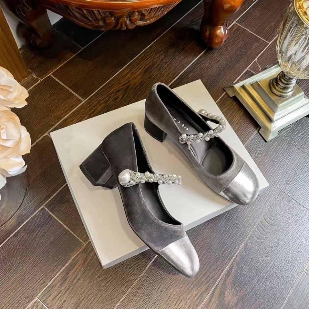 复古粗跟高跟气质复古港风乐福鞋方头单鞋春季法式女鞋9072-1