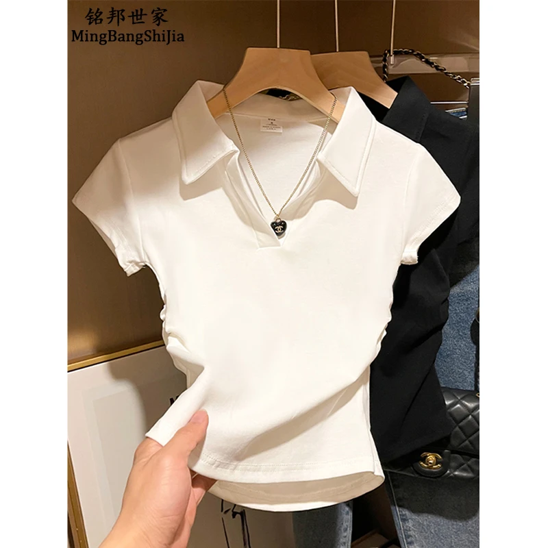 【铭邦世家】2025年春季POLO领短袖polo短款百搭女生韩系ins衣服