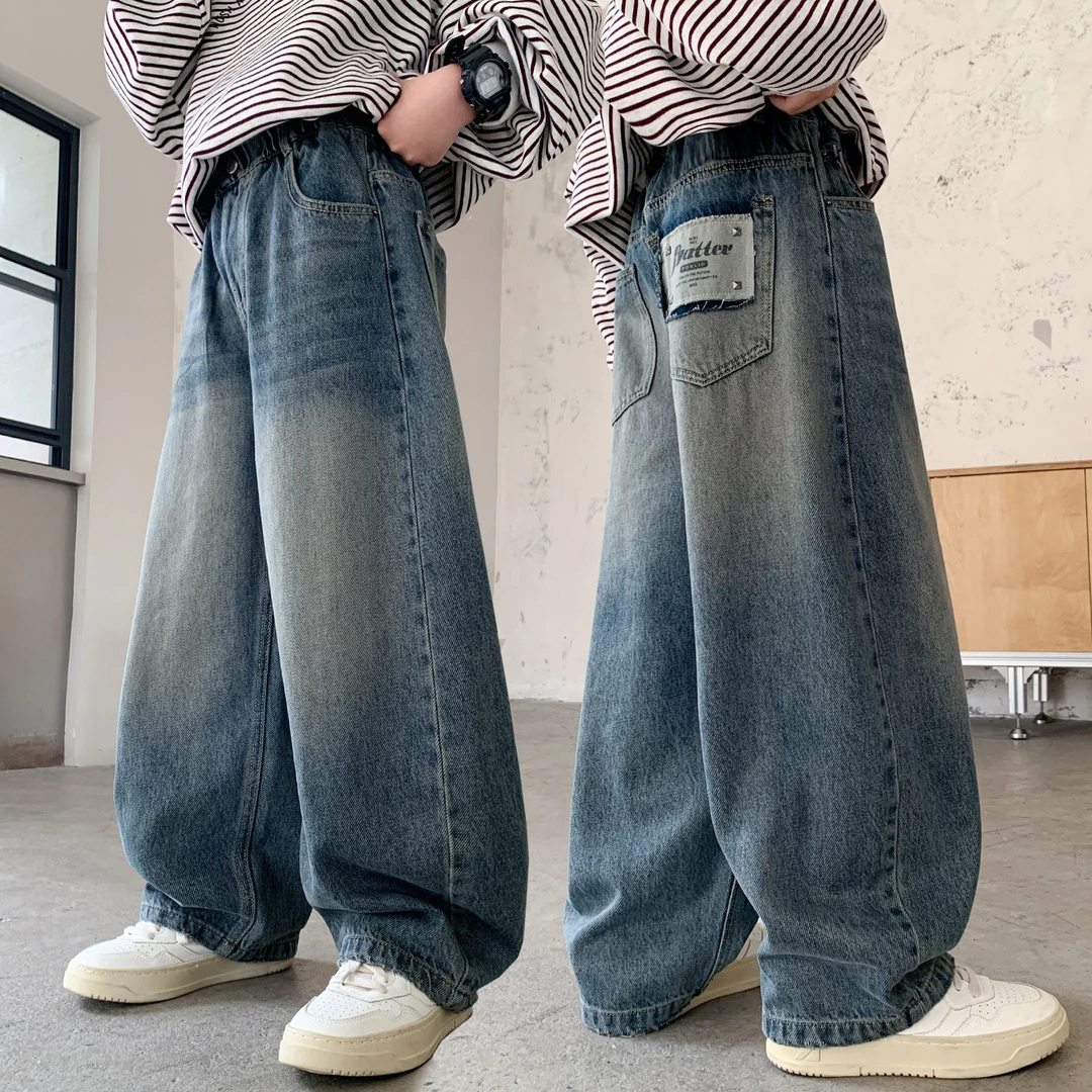 男童裤子春秋新款直筒蓝色儿童牛仔裤中大童长裤休闲胖孩秋装季软