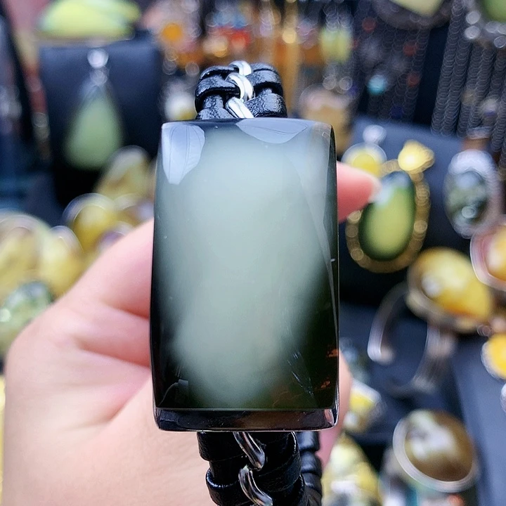 琥珀裸石银S925镶嵌手镯