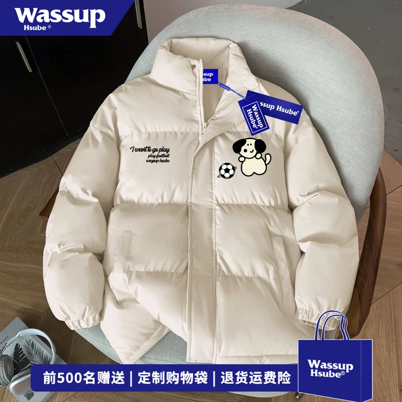 WASSUP HSUBE情侣百搭面包服男女宽松去冬季潮牌卡通印花立领棉服