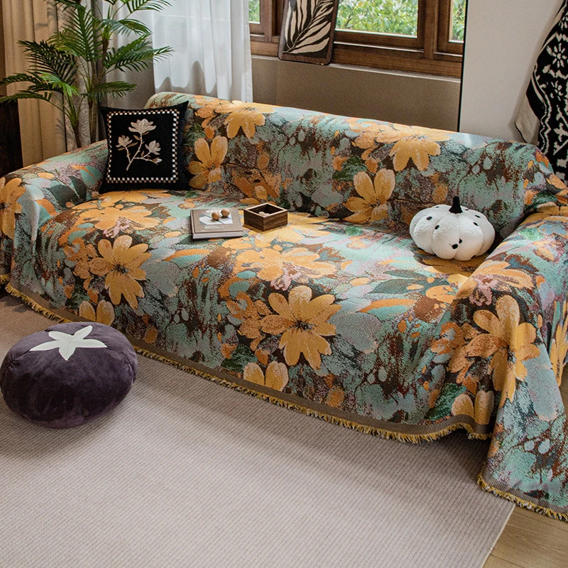 山茶白羽防滑沙发巾美式轻奢法式沙发盖巾全包沙发套罩防猫抓