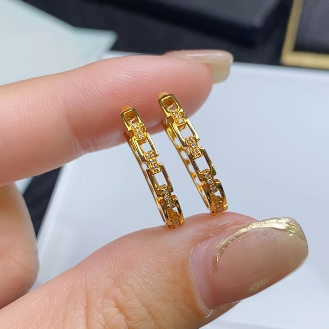 18K金镶嵌钻石耳饰链条款耳扣