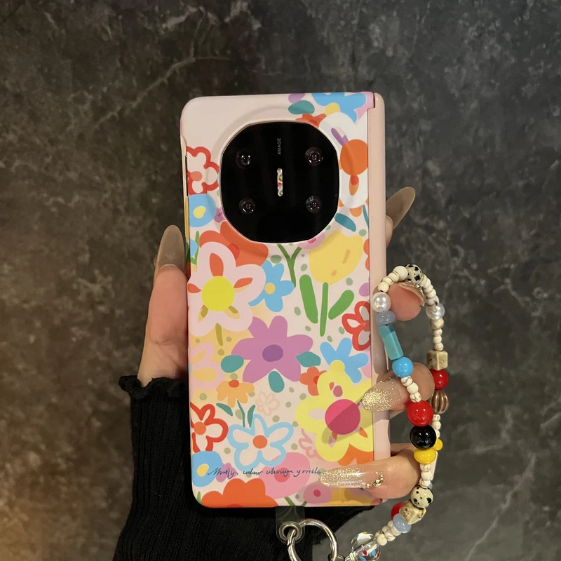 彩色涂鸦花朵适用华为matex6手机壳vivoxfold5折叠屏肤感中轴保护