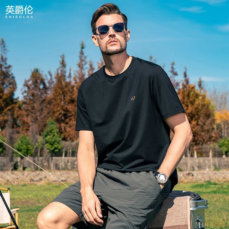 莱赛尔冰感棉短袖T恤男新款弹力冰丝爽滑夏季打底体恤T9555男装