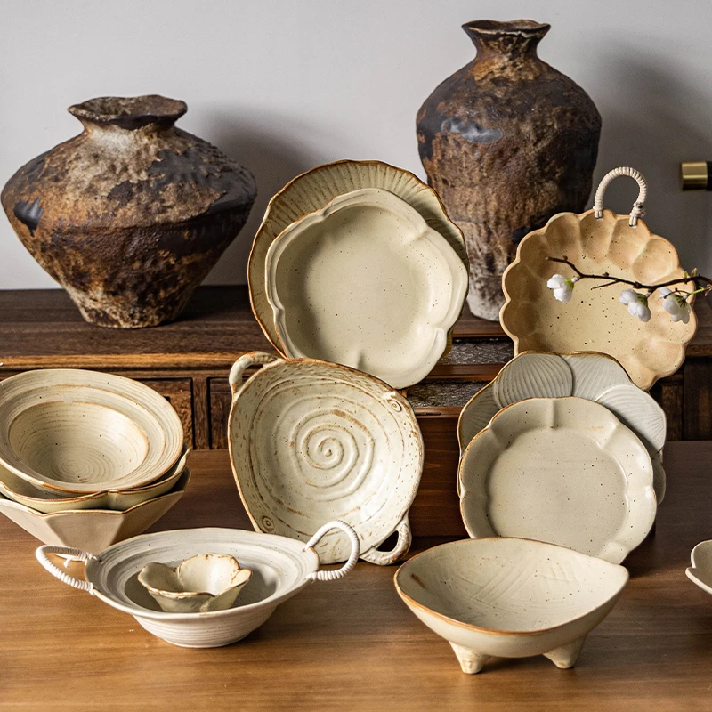 【粗陶餐具大合集】复古民宿菜碗意面盘水果沙拉碗蘸料碟子日式餐具