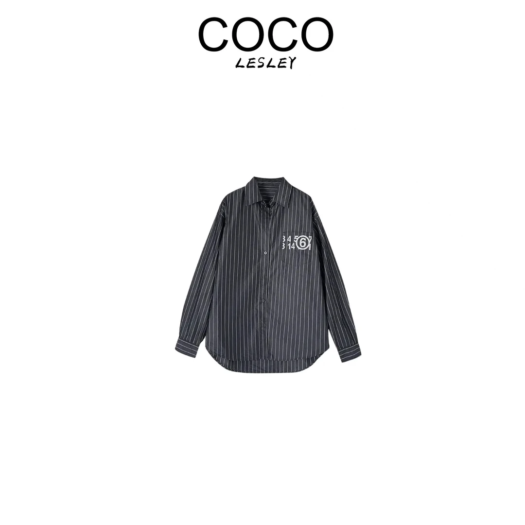 【COCO LESLEY】百搭情侣装休闲时尚日历条纹衬衫2883
